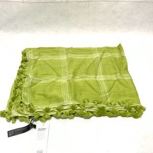 Eileen Fisher Womens Green Plaid Tassel Rectangle Field Scarf One Size